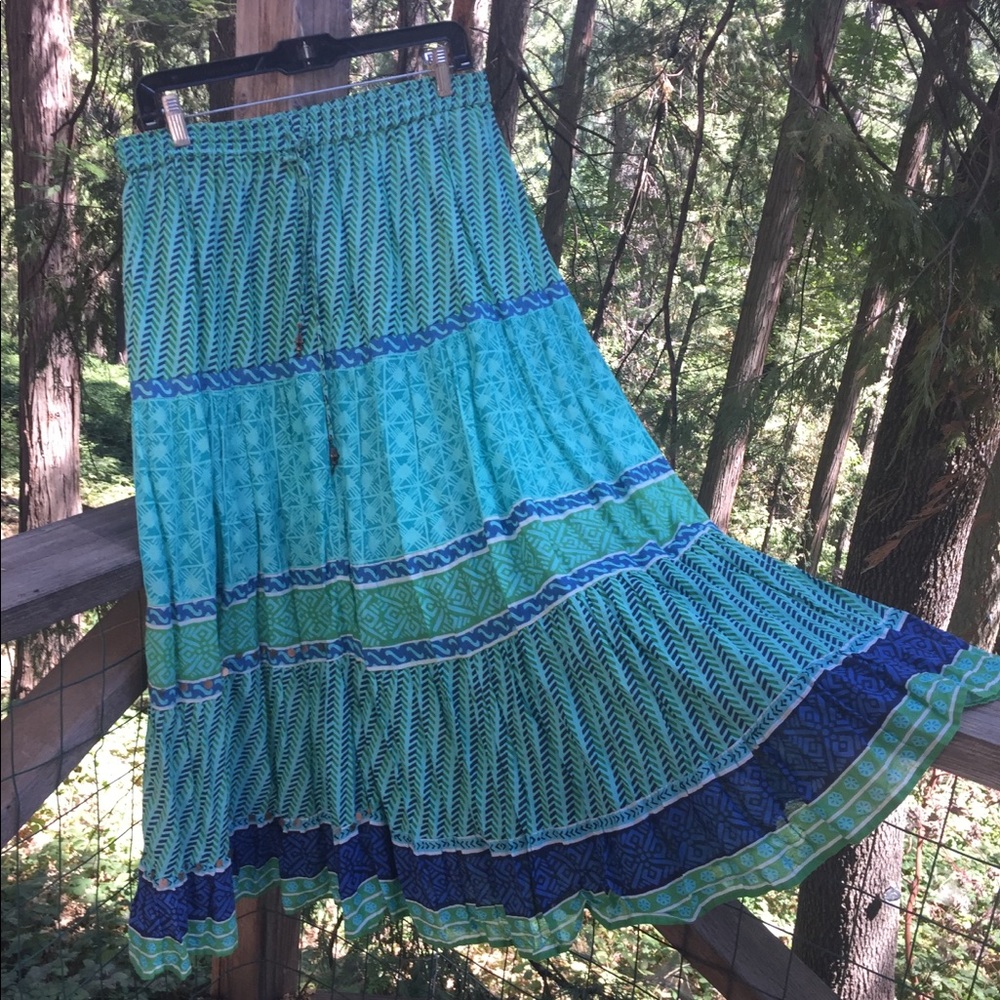 Bohemian style skirt in shades of turquoise vintage tiered skirt - Picture 6 of 6